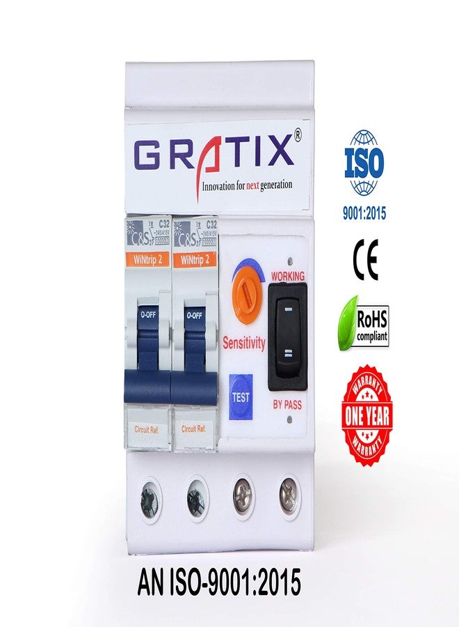 GRATIX 32 AMP PVC plastic 2 pole DP ELCB+MCB single phase with ISI marked MCB - Image 2